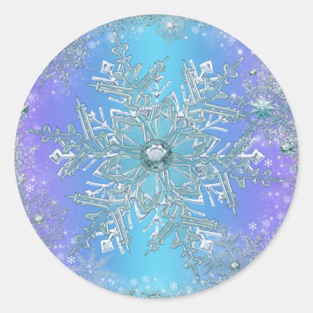 Autocollants Flocon de Neige Bleu Sarcelle Violet  (Devant)