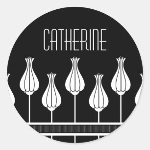 Autocollants floraux Art déco noir et blanc