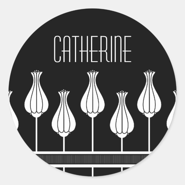 Autocollants floraux Art déco noir et blanc (Devant)