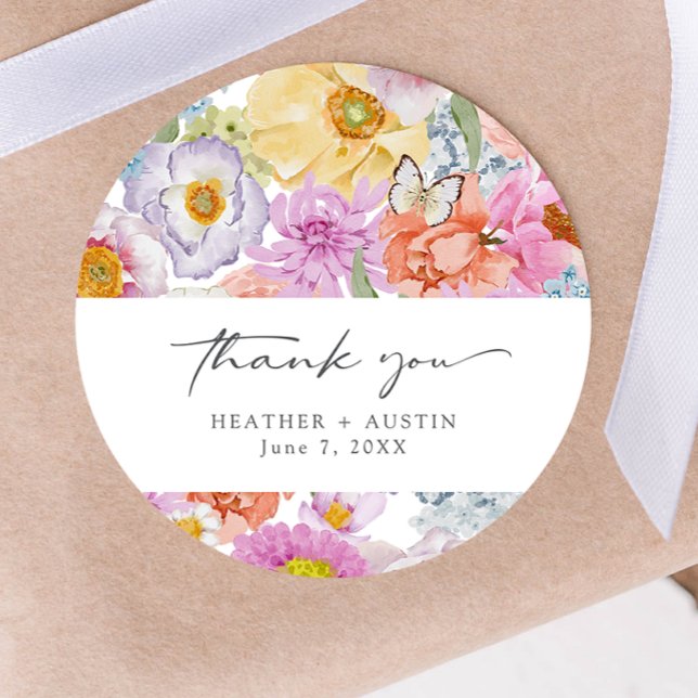 Autocollants Floraux Brillants Gras (Bold Bright Floral Round Thank You Stickers by Painted Paperie
)