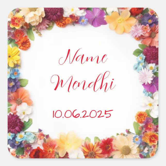 Autocollants floraux colorés de faveur mendhi (Devant)