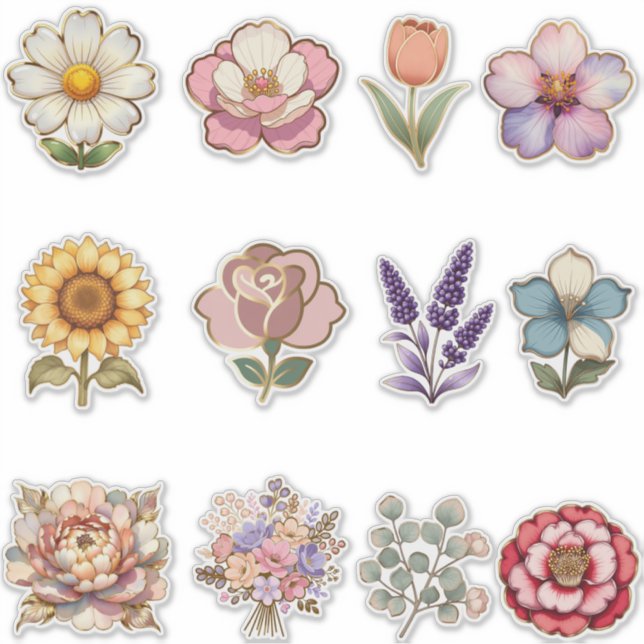 Autocollants Floraux Élégants avec Contour Doré –  (Devant)