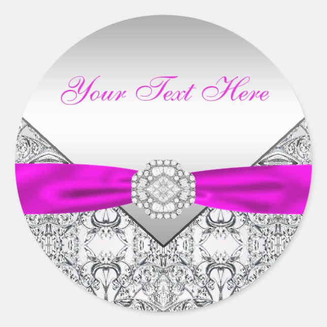 Autocollants Fuchsia Silver Lace Diamond Bow (Devant)