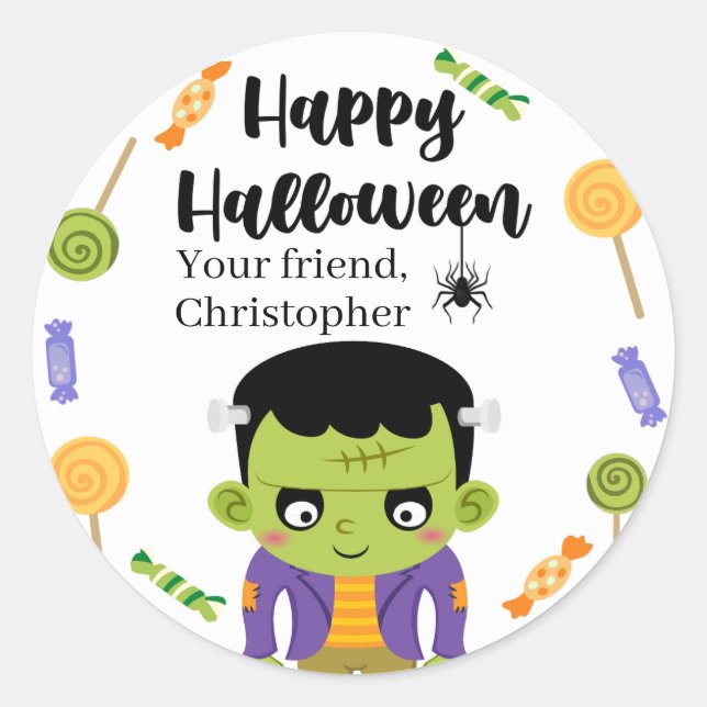 autocollants Halloween bonbons Frankenstein (Devant)