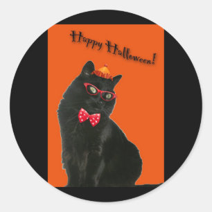 Autocollants heureux de Halloween de chat noir