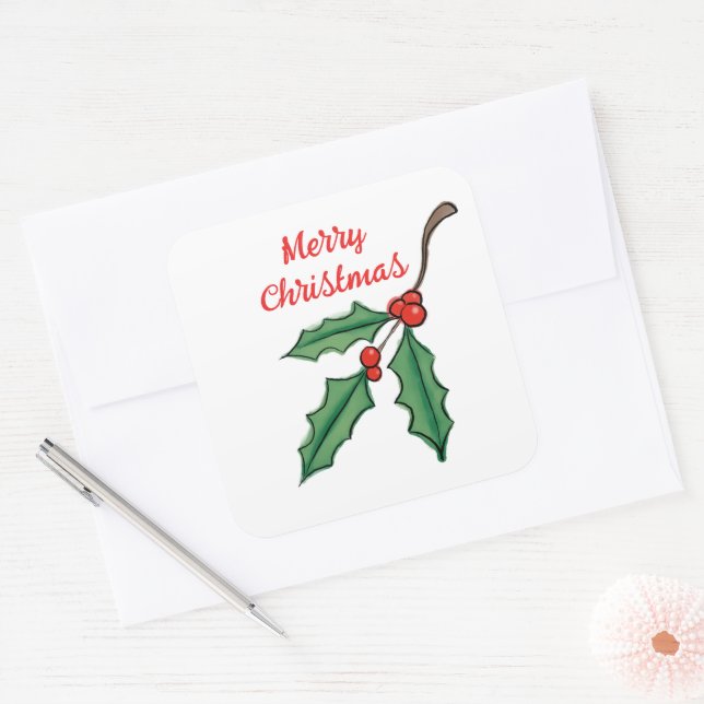  Autocollants Houx de Noël  (Enveloppe)