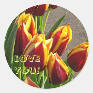 Autocollants "Je t'aime !" Tulipes Fleurs Rouges J