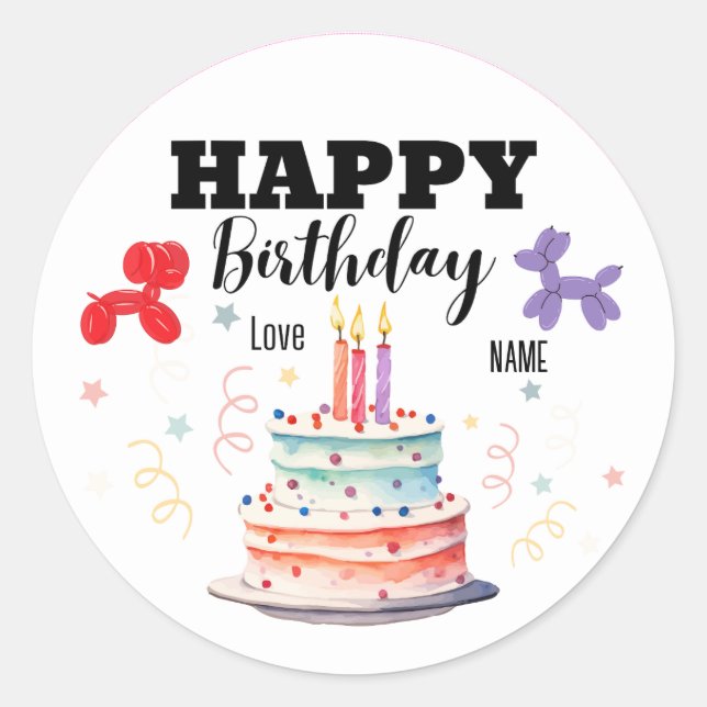 Autocollants Joyeux Anniversaire, Forme Ronde (Devant)