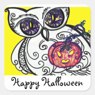 Autocollants "Joyeux Hallowee" Hibou et Citrouille