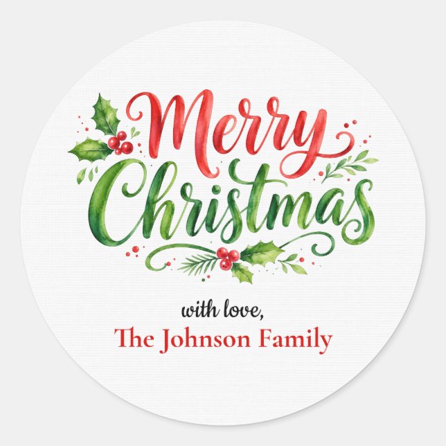 Autocollants Joyeux Noël avec nom de famille (Devant)
