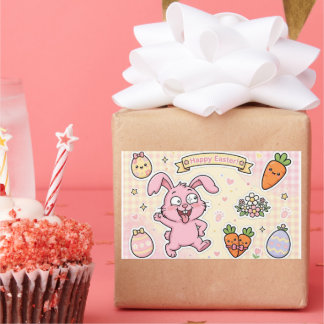Autocollants Lapin Rose de Pâques | Carotte Kawaii