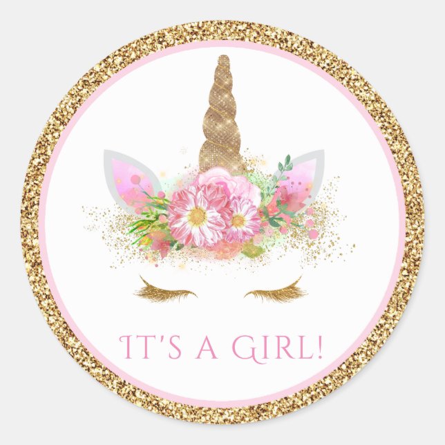 Autocollants Licorne Fille Licorne Baby Shower (Devant)