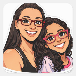 autocollants maman et fille illustrés mignons 
