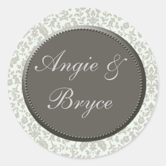 Autocollants mariage damassé en argent et blanc (Devant)