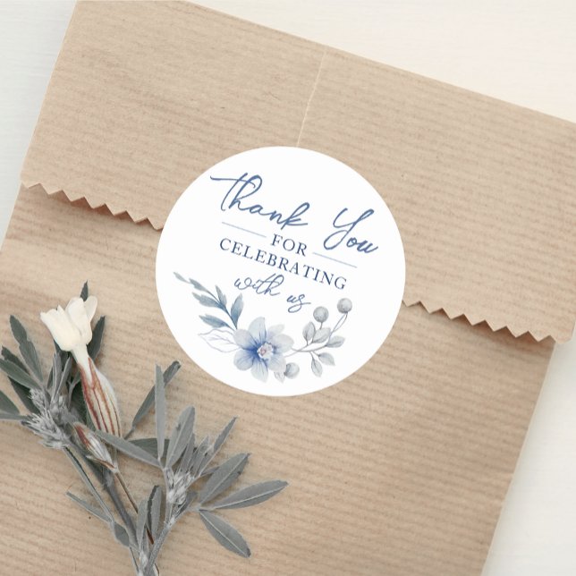 Autocollants Merci Fleur Bleue Aquarelle (Watercolor Blue Floral Thank You Classic Square Stickers. Featuring a beautiful dusty slate flower)