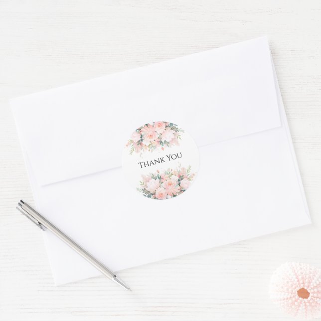 Autocollants Merci Fleurs Roses (Enveloppe)