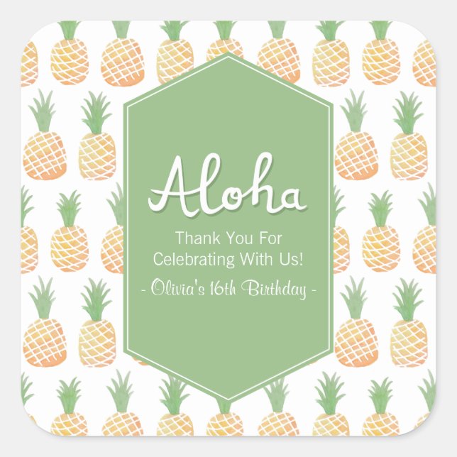 Autocollants Merci Modèle Aloha Luau Ananas (Devant)