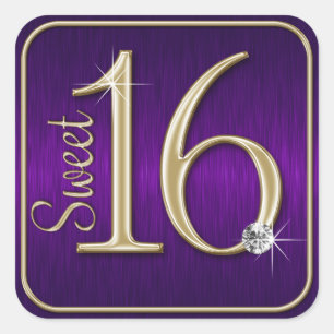 Autocollants métallisés violet/or pour Sweet 16