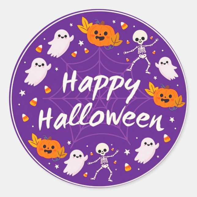Autocollants Mignons Violet Joyeux Halloween (Devant)