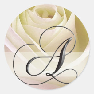 Autocollants Monogramme Rose Blanche de Mariée - I