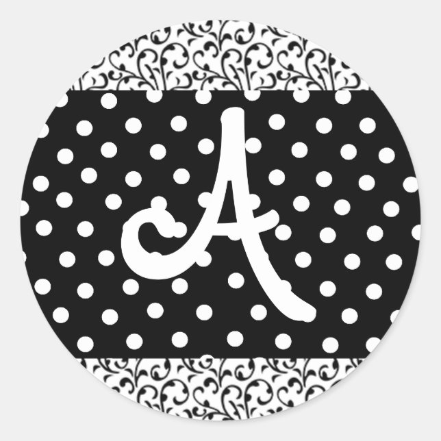Autocollants monogrammes points et damas noirs et  (Devant)