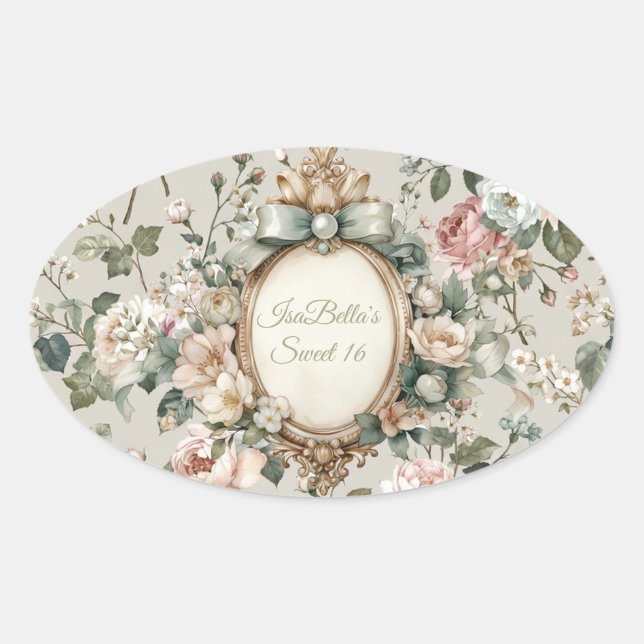 Autocollants ovale floraux pour invitations et fav (Devant)