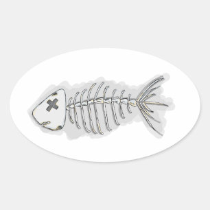 Autocollants ovales squelette d'os de poisson Hall