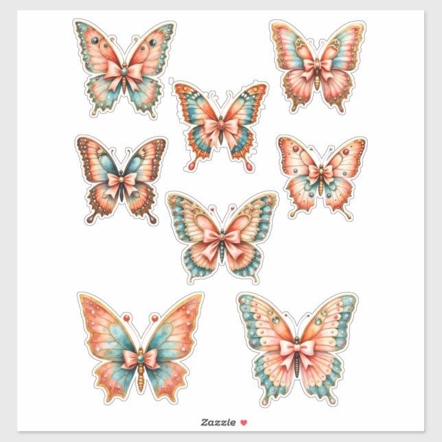 Autocollants papillon en vinyle de couleur corail  (Feuille)