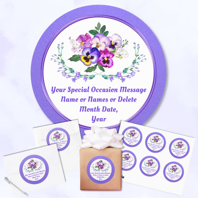 Autocollants Pensées pour Anniversaire, Mariage, N (Floral themed birthday party. Personalized birthday stickers, for her. Flower 1st birthday theme.)