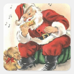 Autocollants : Père Noël jouant l'harmonica pour