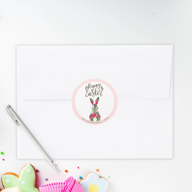 Autocollants personnalisés de lapin de Pâques flor (Floral Easter Bunny Personalized Stickers)