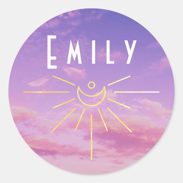 Autocollants personnalisés Emily Round Sun Boho Hi (Devant)