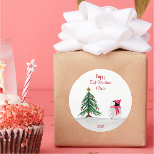 Autocollants personnalisés Peggy Penguin 1er Noël