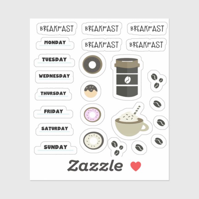 Autocollants Planificateur Petit Déjeuner Café (Feuille)