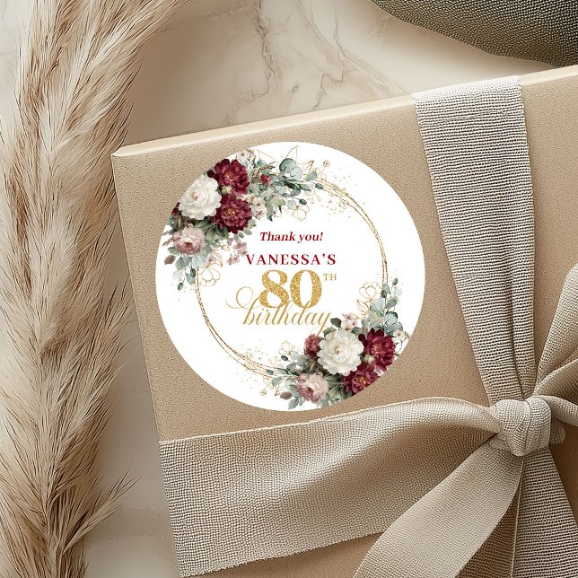 Autocollants pour 80e anniversaire Bourgevin Rouge (Maroon Blush Burgundy 80th Birthday Stickers)