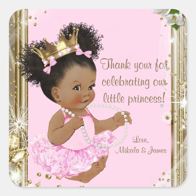 Autocollants pour Baby Shower de Princesse Afro-Am (Devant)