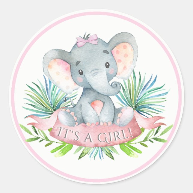 Autocollants pour Baby Shower Éléphant Filles (Devant)