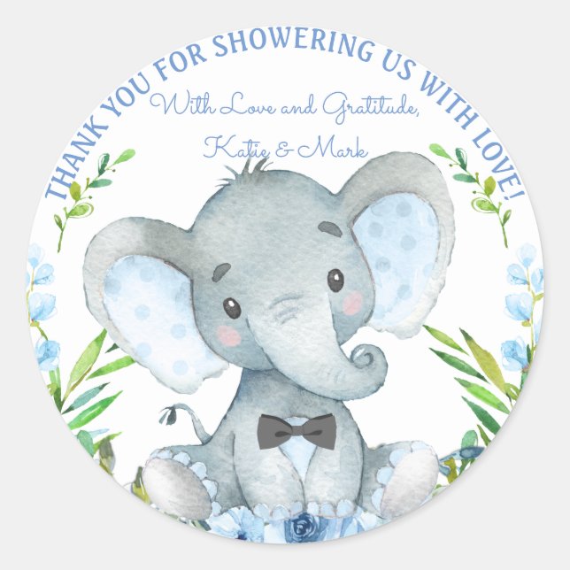 Autocollants pour Baby Shower Éléphant Garçon (Devant)