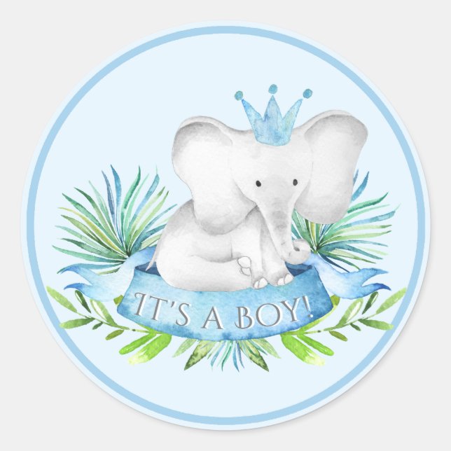 Autocollants pour Baby Shower Éléphant Garçon (Devant)