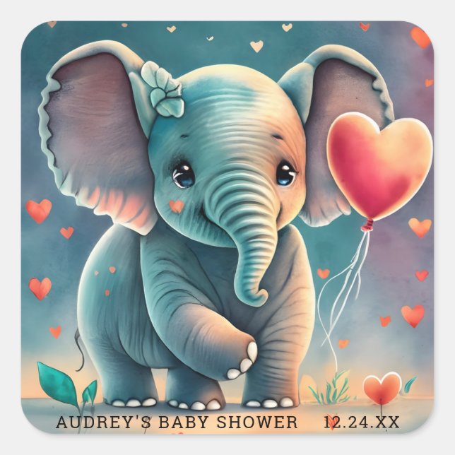 Autocollants pour Baby Shower Éléphant Gris Turquo (Devant)