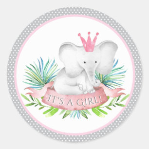 Autocollants pour Baby Shower Fille Éléphant