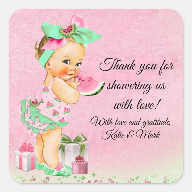 Autocollants pour Baby Shower Fille Pastèque (Devant)