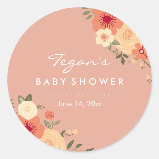 Autocollants pour Baby Shower Fleur de Pêche Moder (Devant)