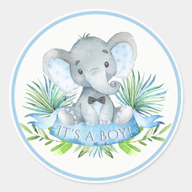Autocollants pour Baby Shower Garçon Éléphant (Devant)