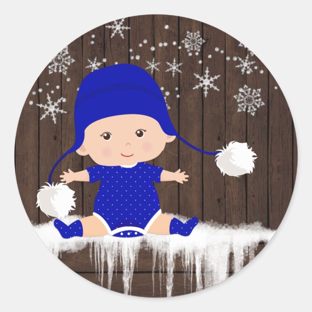 Autocollants pour Baby Shower Garçon Flocon de Nei (Devant)
