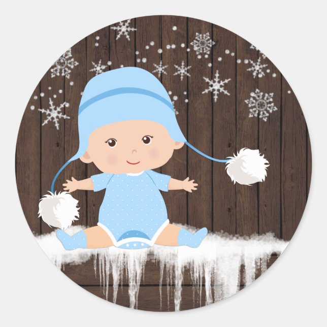 Autocollants pour Baby Shower Garçon Flocon de Nei (Devant)