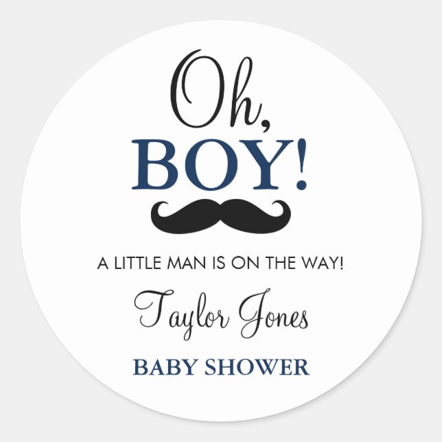 Autocollants pour Baby Shower Moustache Oh Garçon (Devant)
