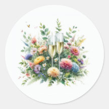 Autocollants pour fête au champagne floral