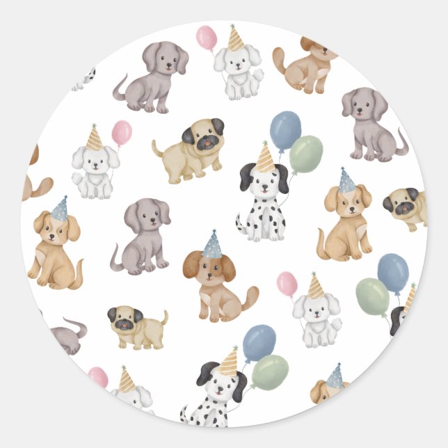 Autocollants pour fête d'anniversaire de chiot (Devant)