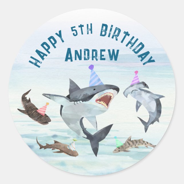 Autocollants pour fête d'anniversaire de requin da (Devant)